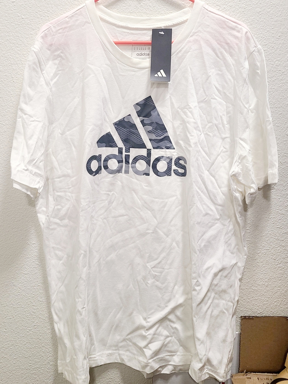 adidas White Short-Sleeve Logo Tee with Camo